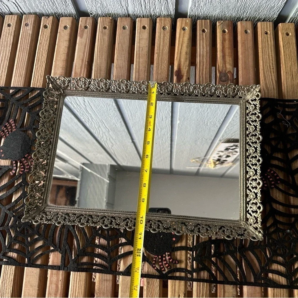 Vintage‎ Glass Vanity Mirror Tray Large Hollywood Regency Brass Mid Century MCM